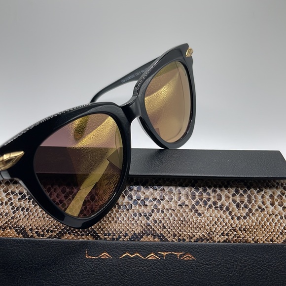 NWOT. La Matta sunglasses. Black frames with gold accents and gold lenses. - Picture 5 of 6